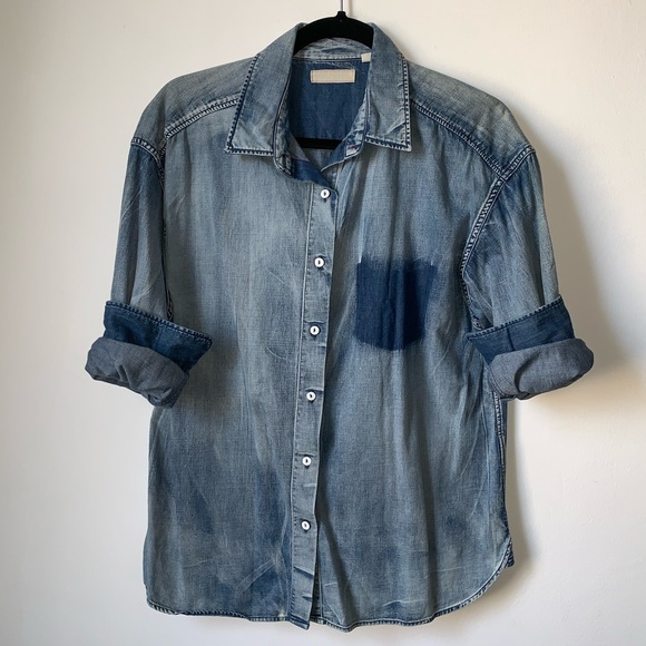 Uniqlo Tops - UNIQLO washed denim button-down shirt